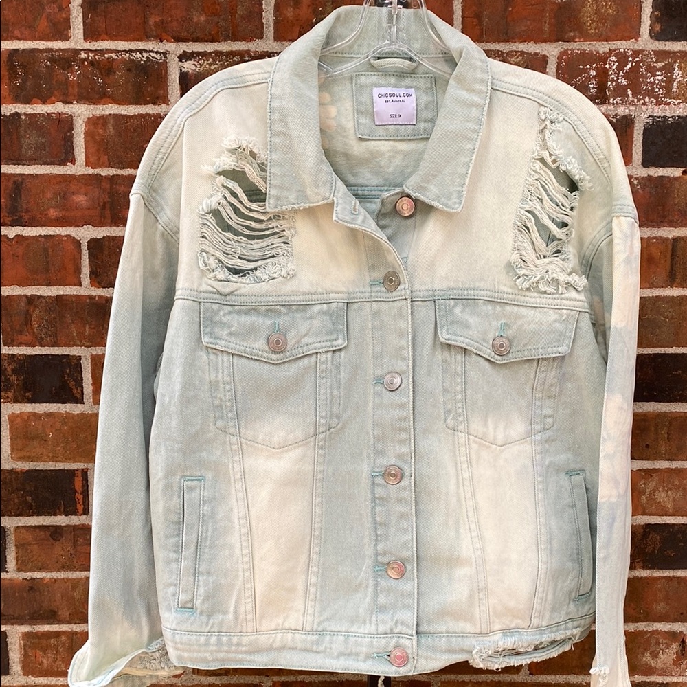 Chic Soul Denim Jacket Distressed Trucker Coat